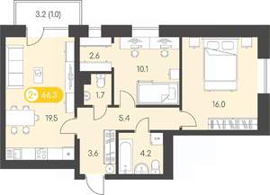 2-к квартира, вторичка, 66м2, 9/24 этаж
