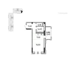 Студия квартира, строящийся дом, 43м2, 11/17 этаж
