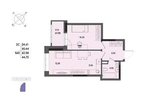2-к квартира, вторичка, 43м2, 7/17 этаж