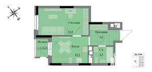 1-к квартира, вторичка, 35м2, 3/17 этаж