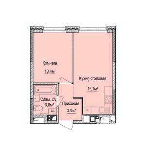 1-к квартира, строящийся дом, 34м2, 1/17 этаж