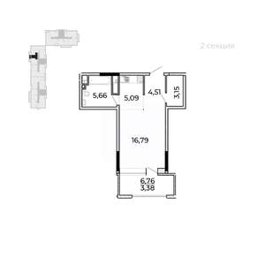 Студия квартира, строящийся дом, 42м2, 7/17 этаж