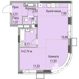 Студия квартира, строящийся дом, 62м2, 5/23 этаж