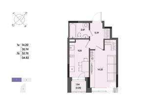 1-к квартира, вторичка, 34м2, 7/17 этаж