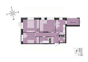 3-к квартира, строящийся дом, 62м2, 11/17 этаж