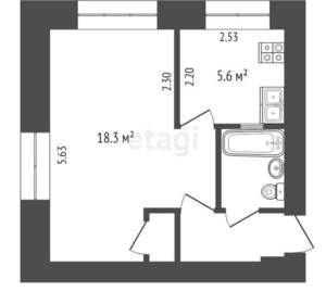 1-к квартира, вторичка, 31м2, 5/5 этаж