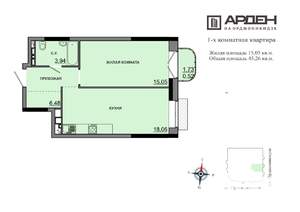 1-к квартира, строящийся дом, 44м2, 6/17 этаж