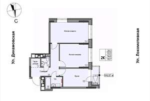 2-к квартира, строящийся дом, 55м2, 5/17 этаж