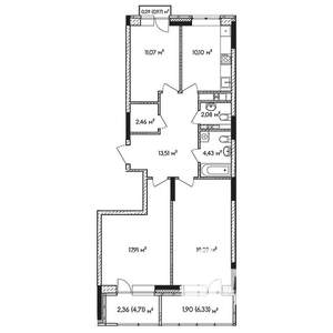 3-к квартира, строящийся дом, 93м2, 3/17 этаж