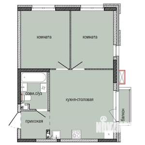 2-к квартира, строящийся дом, 50м2, 2/16 этаж