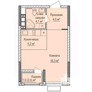 Студия квартира, строящийся дом, 31м2, 16/17 этаж