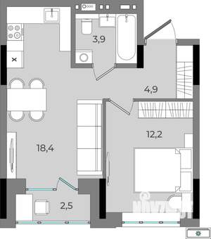 1-к квартира, вторичка, 42м2, 2/16 этаж