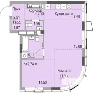Студия квартира, строящийся дом, 65м2, 15/23 этаж