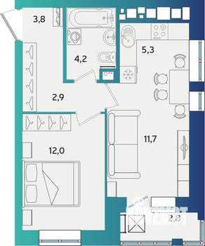 2-к квартира, строящийся дом, 41м2, 10/17 этаж