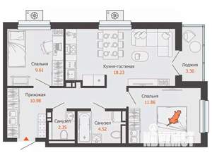 2-к квартира, вторичка, 59м2, 5/13 этаж