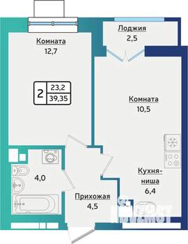 2-к квартира, строящийся дом, 39м2, 2/16 этаж
