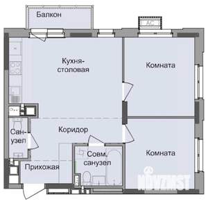 2-к квартира, строящийся дом, 55м2, 4/17 этаж
