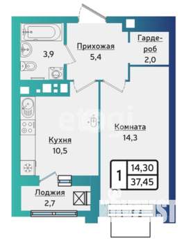 1-к квартира, вторичка, 39м2, 7/17 этаж