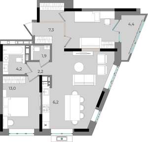 2-к квартира, вторичка, 75м2, 16/16 этаж