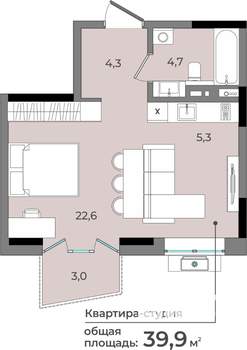 Студия квартира, строящийся дом, 40м2, 4/15 этаж