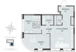 2-к квартира, вторичка, 66м2, 9/16 этаж