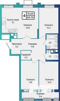 4-к квартира, строящийся дом, 85м2, 6/10 этаж