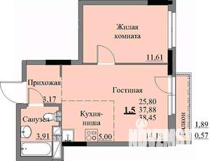 1-к квартира, строящийся дом, 40м2, 12/17 этаж