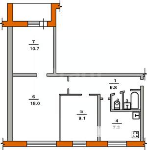 3-к квартира, вторичка, 54м2, 6/9 этаж