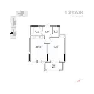 1-к квартира, строящийся дом, 55м2, 1/17 этаж