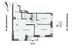3-к квартира, строящийся дом, 72м2, 16/17 этаж
