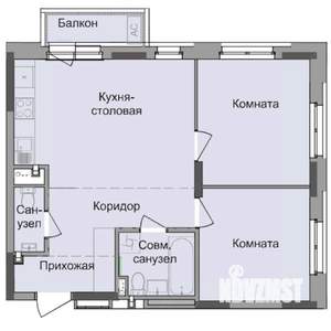 2-к квартира, строящийся дом, 56м2, 2/17 этаж