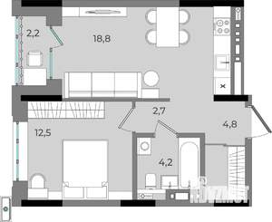 1-к квартира, вторичка, 45м2, 3/16 этаж