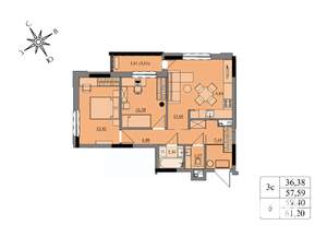 3-к квартира, вторичка, 59м2, 1/17 этаж