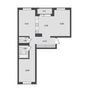 3-к квартира, строящийся дом, 68м2, 10/17 этаж