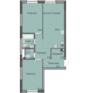 2-к квартира, строящийся дом, 63м2, 2/17 этаж