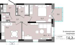2-к квартира, вторичка, 56м2, 5/15 этаж