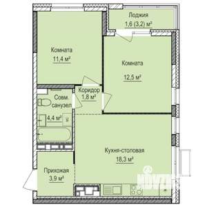 2-к квартира, строящийся дом, 54м2, 17/17 этаж