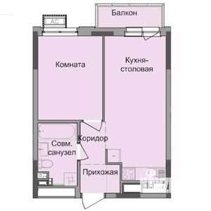 1-к квартира, строящийся дом, 38м2, 4/17 этаж