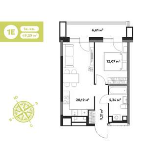 2-к квартира, вторичка, 49м2, 1/17 этаж