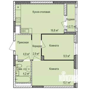 2-к квартира, строящийся дом, 53м2, 3/17 этаж