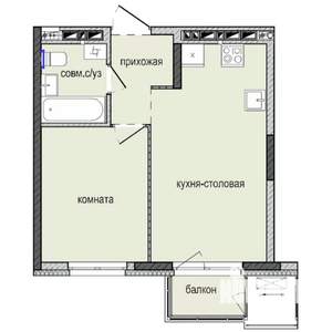 1-к квартира, строящийся дом, 35м2, 13/16 этаж