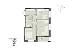 2-к квартира, строящийся дом, 50м2, 2/17 этаж