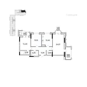 3-к квартира, вторичка, 99м2, 6/17 этаж