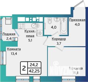 2-к квартира, строящийся дом, 42м2, 11/17 этаж