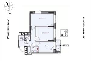 2-к квартира, строящийся дом, 55м2, 13/17 этаж