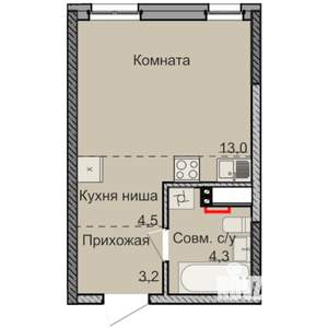 Студия квартира, строящийся дом, 25м2, 1/17 этаж