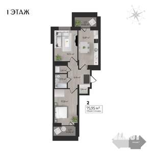 2-к квартира, строящийся дом, 76м2, 1/17 этаж