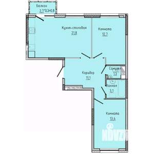 2-к квартира, строящийся дом, 64м2, 8/17 этаж