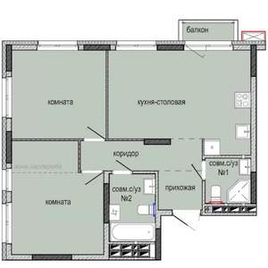 2-к квартира, строящийся дом, 61м2, 3/16 этаж