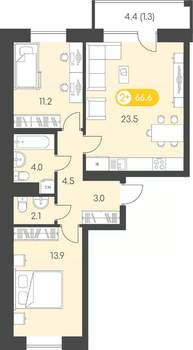 2-к квартира, строящийся дом, 67м2, 3/9 этаж